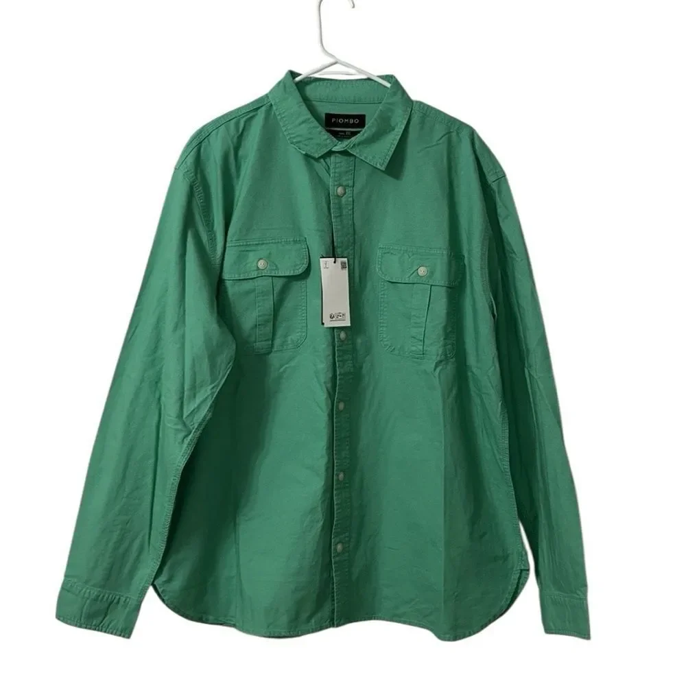 Piombo Men’s Green Button Down Long sleeve Cotton Shirt(Size XXL)
